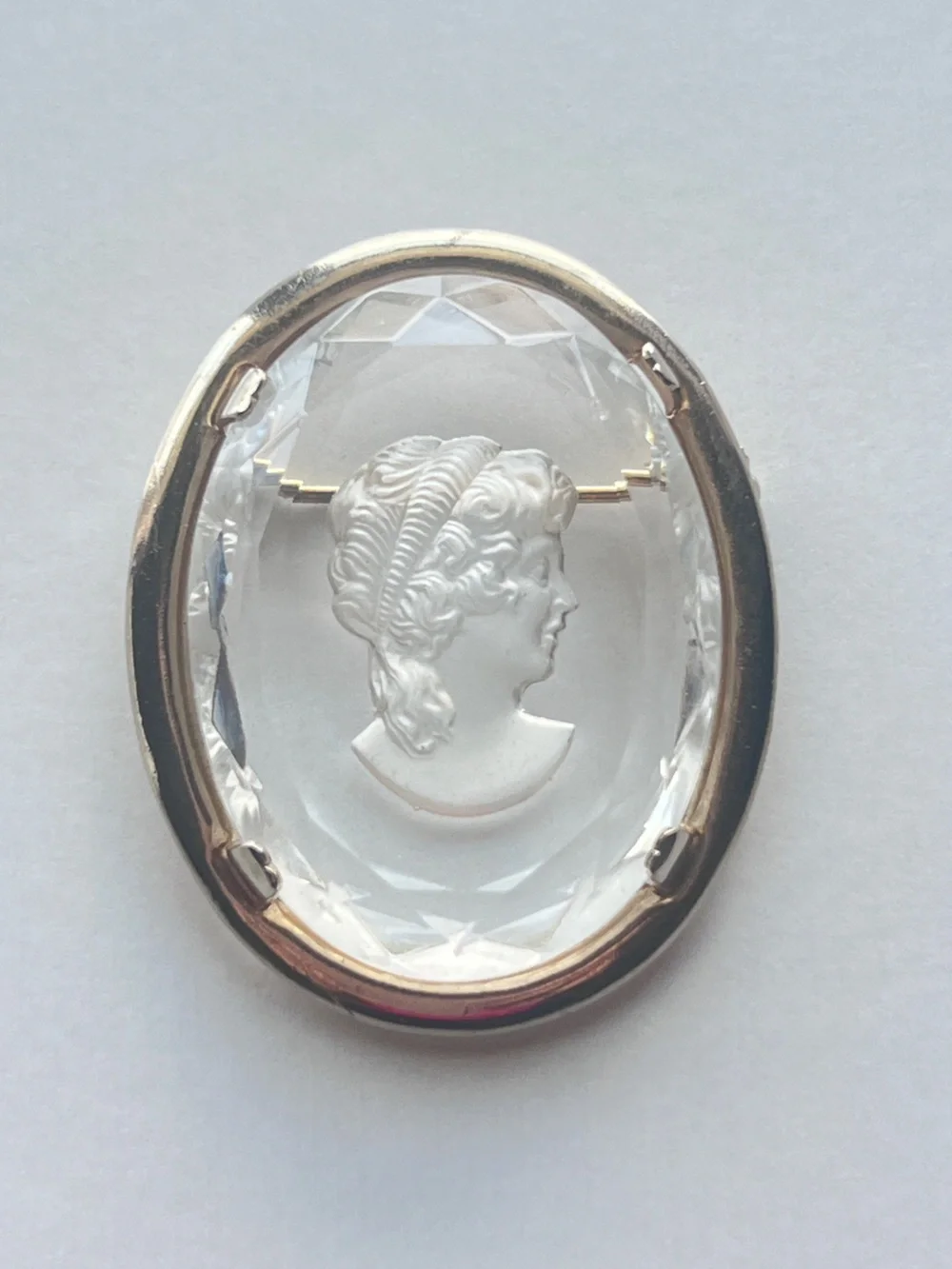 Vintage Warner Cameo Brooch Reverse-Carved Glass Regency-style Woman’s Profile